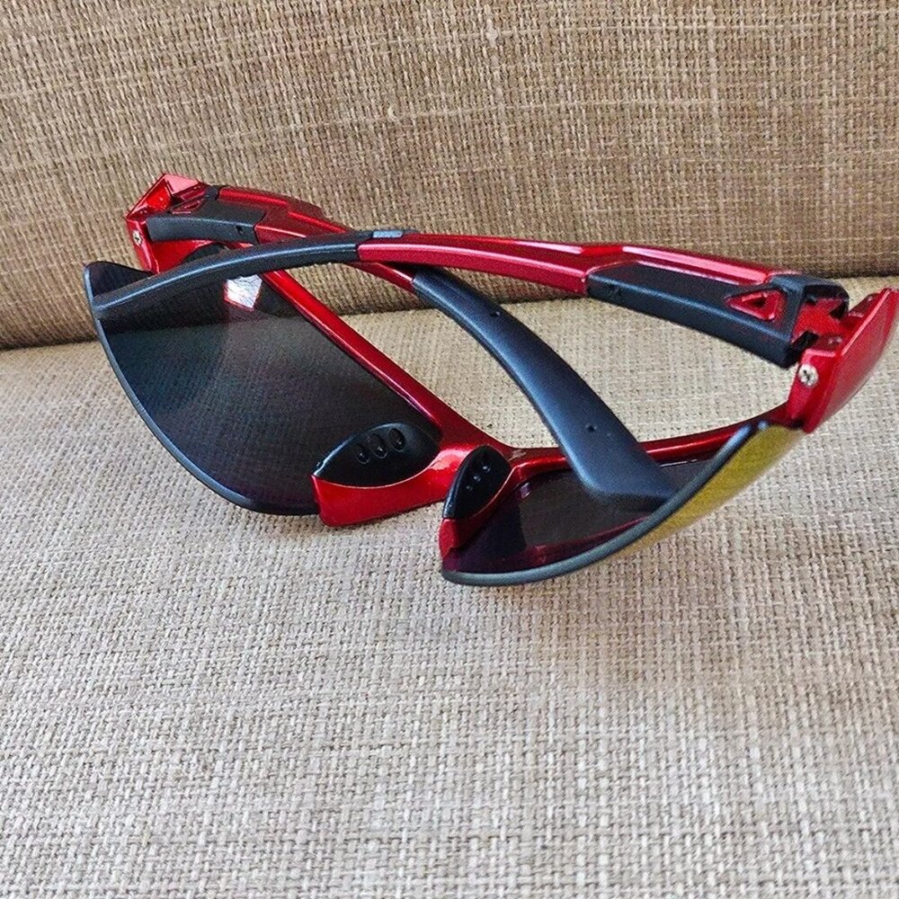 NYS City Men Sunglasses Red Wrap Frame Mirror Lenses Eye Wear Nautilus Avenue - Picture 4 of 11
